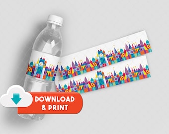 Its a Small World Water Bottle Labels – Printable Party Decor (Digital Download)