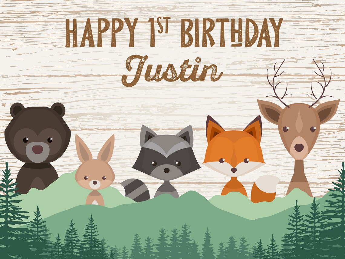 WOODLAND Personalized Birthday Party Backdrop Forest Party | Etsy