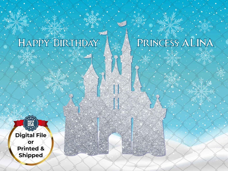 Personalized Frozen Castle Birthday Backdrop - Winter Wonderland Party (Digital or Printed) image 3
