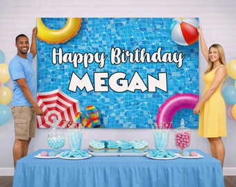 Personalized Pool Party Backdrop – Summer Beach Theme (Digital or Printed)
