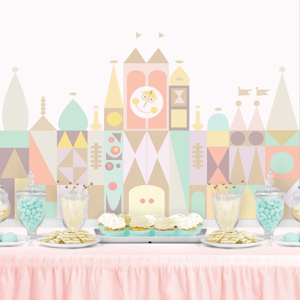 PRINTED Vintage Its a SMALL WORLD Inspired Birthday Party Backdrop - Small World Birthday Party Background - Its a Small World Party Retro