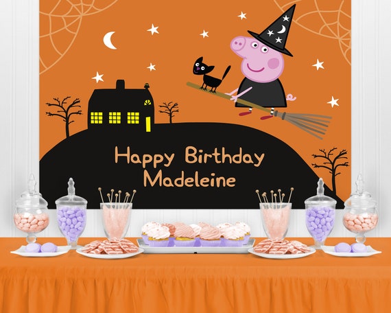 Peppa Pig Halloween Birthday Party Backdrop Peppa Pig Etsy