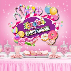 CANDY SHOP Personalized Birthday Party Backdrop Sweet Shop Candy Store Candyland Tea Party Birthday Party Background Candy Party Decoration