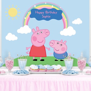 PIG Character Inspired Backdrop - Personalized Birthday Party Backdrop - Party Fairy Banner Party Decoration