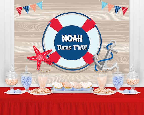 NAUTICAL Personalized Party Backdrop Maritime First Birthday Party  Background Pirate Party Banner Decoration Beach Party Ship Sailor 