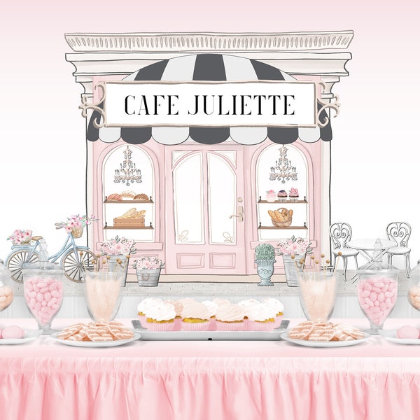 FRENCH PATISSERIE Party Backdrop - Personalized Paris Birthday Bridal Baby Shower Party Background Chic Girl Paris Cafe Banner Decoration