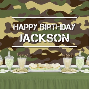 CAMOUFLAGE Personalized  Birthday Party Backdrop - Camouflage Military Birthday Party Background - Mess Hall Military Party Decoration