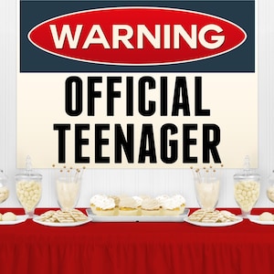 OFFICIAL TEENAGER Birthday Party Backdrop - Birthday Sign - Birthday Banner - Teenage Birthday  Danger Tape - Caution Thirteen Teen