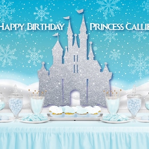 FROZEN CASTLE Inspired Personalized Birthday Party Backdrop - Frozen Birthday Party Background Elsa Anna Princess Decoration Frozen Banner