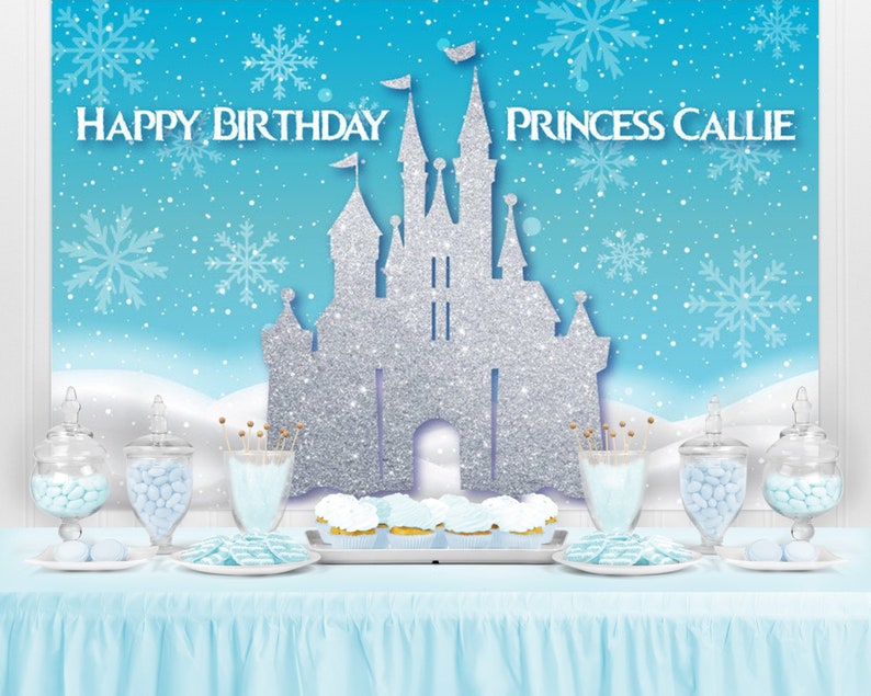 Personalized Frozen Castle Birthday Backdrop - Winter Wonderland Party (Digital or Printed) image 2