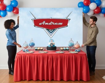 Personalized CARS Birthday Backdrop – Party Banner Decoration - Digital or Printed