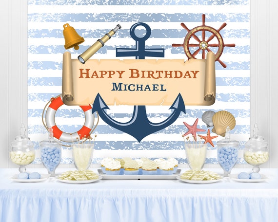 NAUTICAL Personalized Party Backdrop Maritime First Birthday Party  Background Pirate Party Banner Decoration Beach Party Ship Sailor -   Canada