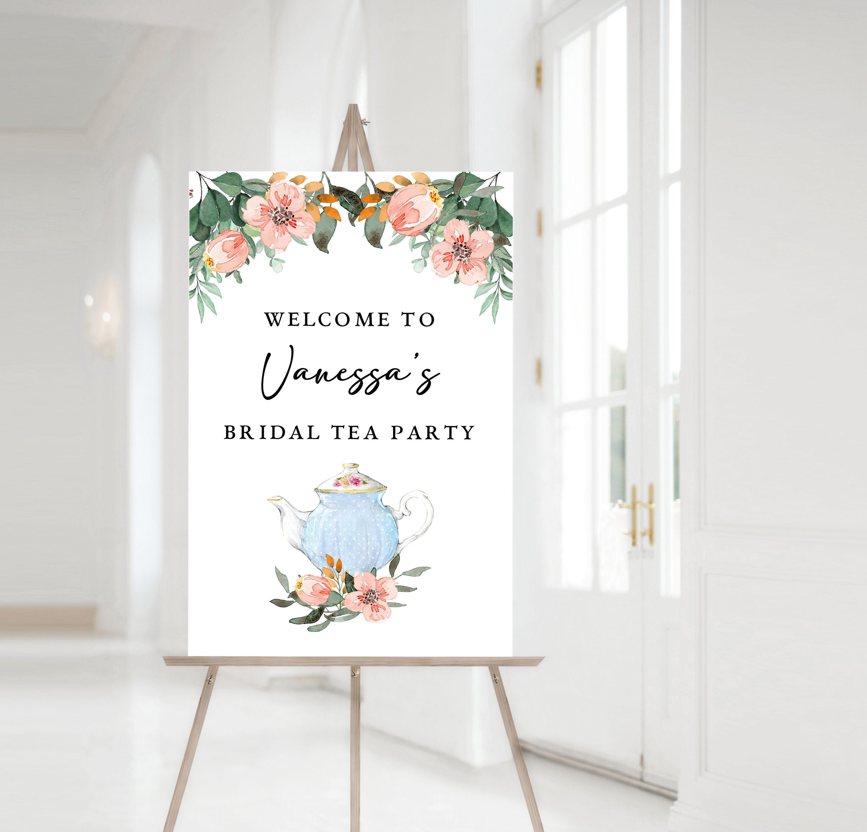 TEA PARTY Personalized Welcome Sign Personalized Tea Party Background Tea Time Elegant Birthday Party Sign Bridal Shower Baby