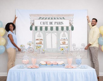 Paris Cafe Backdrop – French Patisserie, Personalized Party Decoration (Digital or Printed)