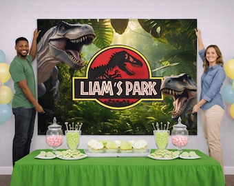 T-Rex Birthday Party Backdrop – Dinosaur Banner Decor (Digital or Printed)