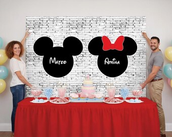 Mouse Inspired Twins Birthday Backdrop – Personalized Party Banner (Digital or Printed)