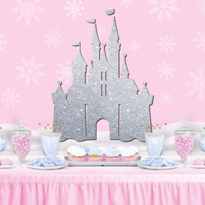 Princess CASTLE Inspired Personalized Birthday Party Backdrop - Frozen Birthday Party Background Christmas Xmas Snowflake Banner