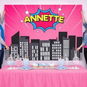Personalized Superhero Birthday Backdrop – Cityscape Party Banner (Digital or Printed) image 7