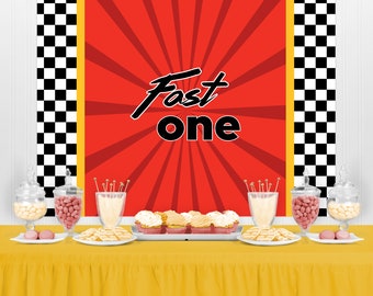 RACING Personalized Birthday Backdrop - Racetrack Formula 1 Birthday Party Background - First Second Birthday - Two Fast Fast One - Race car