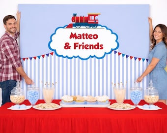 Personalized Train Birthday Backdrop - Party Banner (Digital or Printed)