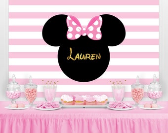 Fondo de fiesta de cumpleaños personalizado inspirado en el personaje MOUSE - Fondo de baby shower para niña - Decoración para fiesta - Pancarta para fiesta - Fiesta de cumpleaños