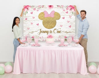 Minnie Mouse Inspired Birthday Backdrop – Personalized Party Decoration (Digital or Printed)