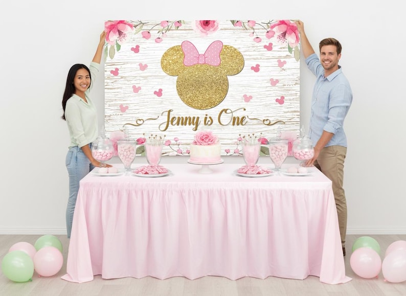 Minnie Mouse Inspired Birthday Backdrop – Personalized Party Decoration (Digital or Printed) image 1