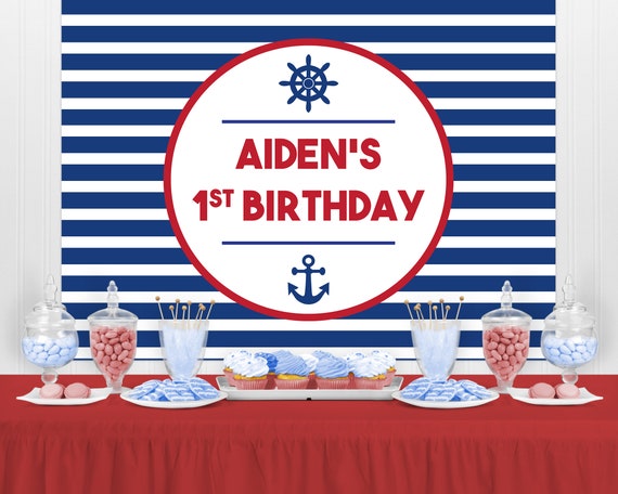 Buy NAUTICAL Personalized Party Backdrop Maritime First Birthday