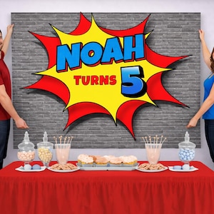 Personalized Superhero Birthday Backdrop – Comic Book Party Banner - Digital or Printed