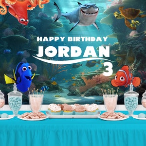 Under the Sea Personalized Birthday Party Backdrop - Birthday Party Background - Party Decoration - Fish Shark Sharks Whale Ocean
