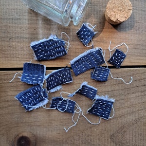 Tiny Stitchings for Art/Junk Journaling, Upcycled Jeans, Fabric Scraps, Junk Journal Supplies, Art Journal Fabric, Repurposed Denim Snippets