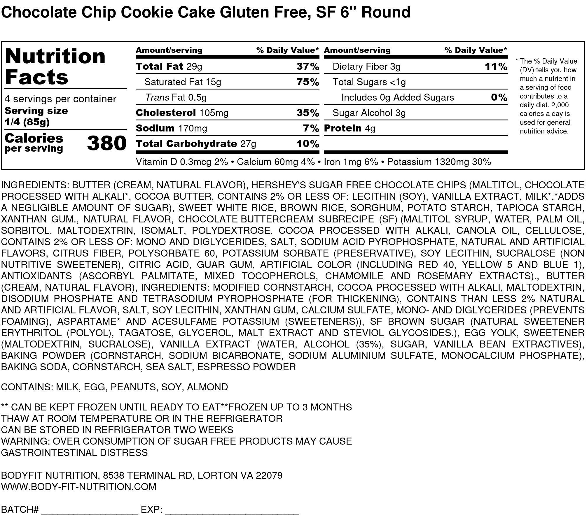 Chocolate Chip Cookie Cake 6 Round Sugar Free Gluten Free Etsy