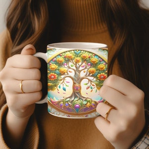 Tree of Life 11 oz and 15 Ounce Coffee Cup Mug Floral  PNG Mug Template Nature Spiritual Sublimation Design