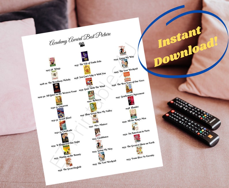 Academy Awards Oscars Best Picture List With Thumbnails Wall - Etsy