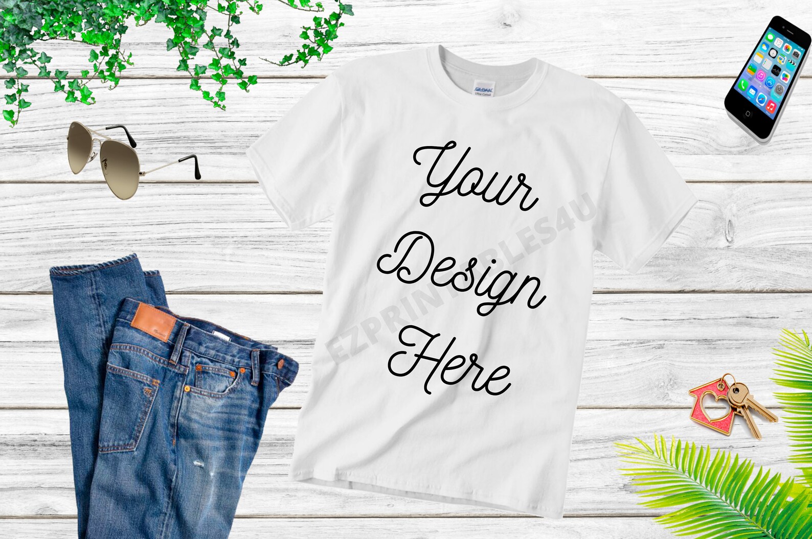 Download White Gildan T Shirt MockUp Blue Jeans Sneakers Digital | Etsy