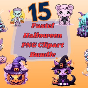 Clipart Bundle Pastel Halloween PNG Cute and Creepy Images Transparent Background | Sublimation Files Instant Download