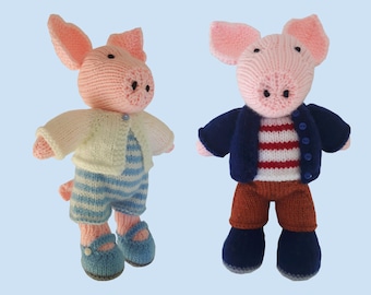 2 x Toy knitting PDF download patterns for the playful Mr & Mrs Pig. With finished sizes of approx 24cm each.