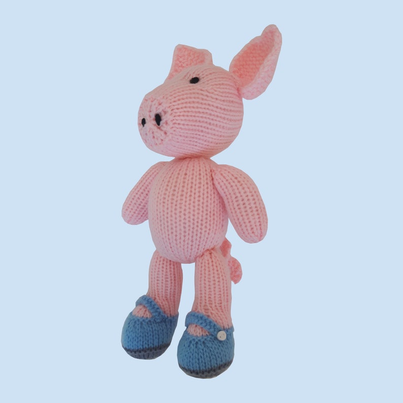 Toy knitting pattern for Mrs Pig wearing a top down Playsuit and Cardigan removable. With a finished size of approx 24cm high. image 3