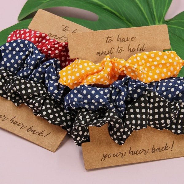 Custom Hair Tie Card | Polka Dot Scrunchies Set | Tie the Knot Card | Bridesmaid Proposal Gift | Bachelorette Party Favors Hair Ties