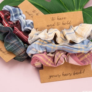 Custom Hair Tie Card | Plaid Scrunchies Set | Tie the Knot Card | Bridesmaid Proposal Gift | Bachelorette Party Favors Hair Ties