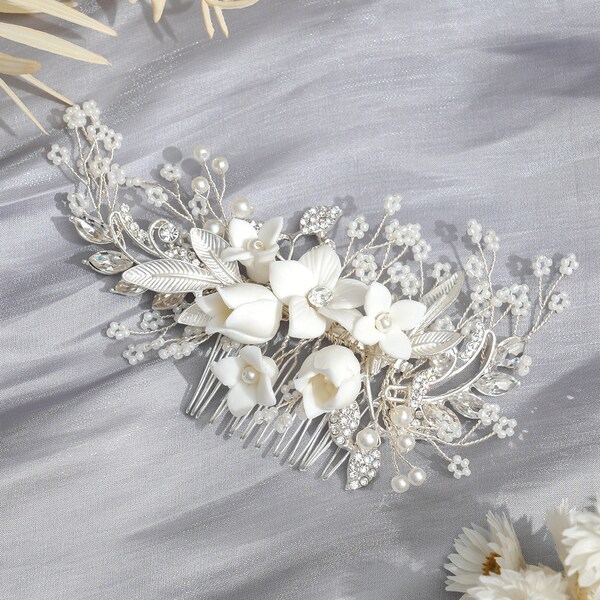 Pearl Bridal Hair Piece | Bridesmaid Pearl Side Comb | Flower Bridal Hair Comb | Wedding Hair Accessory