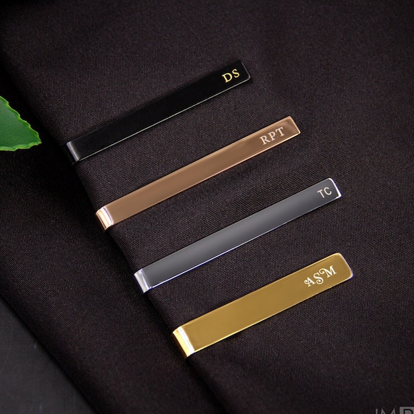 Engraved Tie Clip for Him | Custom Initials | Wedding Gift for Him | Father's Day Gift | Unique Tie Bar Acessories - 1