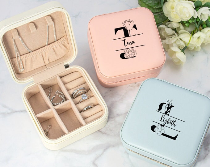 Custom Monogram Jewelry Box | Personalized Flower Initials Jewelry Organizer | Gift for Her | Flower Bridesmaid Box | Jewelry Box Gift