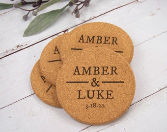 Set of 4 Personalized Cork Coaster | Set of 4 Coaster | Housewarming Gift | Family Coaster | Couple Gift