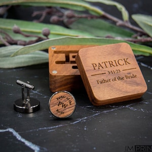 Custom Engraved Wood Cufflinks with Box | Personalized Groomsman Gift | Wooden Wedding Cufflink | Best Man Gift - 14