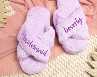 Custom Bride Slippers | Personalized Soft House Slippers | Bridesmaid Gift | Fluffy Slippers | Bridal Party Set - STBL