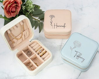 Custom Birth Month Jewelry Box Personalized Flower Jewelry