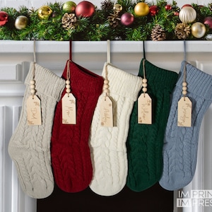 Custom Christmas Stocking | Personalized Christmas Stocking | Cable Knit Stocking | Cable Knit Christmas Decor | Long Stocking - sku LNE