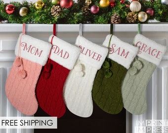 Personalized Christmas Stocking | Custom Christmas Stocking | Cable Knit Stocking | Cable Knit Stocking Pom Pom | Christmas Decor | G
