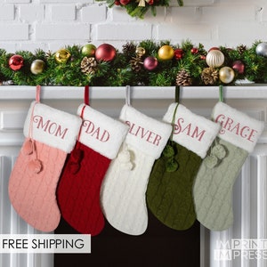 Personalized Christmas Stocking | Custom Christmas Stocking | Cable Knit Stocking | Cable Knit Stocking Pom Pom | Christmas Decor | G